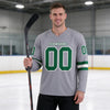 Custom Gray - Kelly Green - White Triple Stripes Hockey Jersey – worn by a man