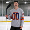 Custom Gray - Navy - Orange Triple Stripes Hockey Jersey – worn by a man