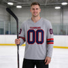 Custom Gray - Navy - Red Triple Stripes Hockey Jersey – worn by a man