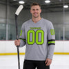 Custom Gray - Neon Green - Black Triple Stripes Hockey Jersey – worn by a man