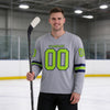 Custom Gray - Neon Green - Navy Triple Stripes Hockey Jersey – worn by a man