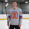 Custom Gray - Orange - Royal Triple Stripes Hockey Jersey – worn by a man