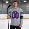 Custom Gray - Purple - Black Triple Stripes Hockey Jersey – worn by a man