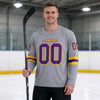 Custom Gray - Gold - Purple Triple Stripes Hockey Jersey – worn by a man
