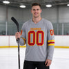Custom Gray - Gold - Red Triple Stripes Hockey Jersey – worn by a man