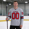 Custom Gray - Red - Navy Triple Stripes Hockey Jersey – worn by a man