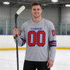 Custom Gray - Red - Royal Triple Stripes Hockey Jersey – worn by a man