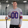 Custom Gray - Royal - Red Triple Stripes Hockey Jersey – worn by a man