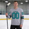 Custom Gray - Teal - Black Triple Stripes Hockey Jersey – worn by a man