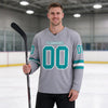 Custom Gray - Teal - White Triple Stripes Hockey Jersey – worn by a man