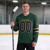 Custom Green - Black - Old Gold Triple Stripes Hockey Jersey – worn by a man
