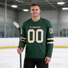 Custom Green - Cream - Black Triple Stripes Hockey Jersey – worn by a man