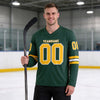 Custom Green - Gold - White Triple Stripes Hockey Jersey – worn by a man