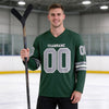Custom Green - Gray - White Triple Stripes Hockey Jersey – worn by a man