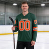 Custom Green - Orange - White Triple Stripes Hockey Jersey – worn by a man