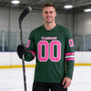 Custom Green - Pink - White Triple Stripes Hockey Jersey – worn by a man