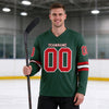 Custom Green - Red - White Triple Stripes Hockey Jersey – worn by a man