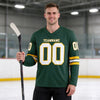 Custom Green - White - Gold Triple Stripes Hockey Jersey – worn by a man
