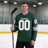 Custom Green - Gray - White Triple Stripes Hockey Jersey – worn by a man