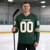 Custom Green - White - Old Gold Triple Stripes Hockey Jersey – worn by a man
