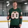 Custom Green - White - Orange Triple Stripes Hockey Jersey – worn by a man