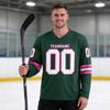 Custom Green - White - Pink Triple Stripes Hockey Jersey – worn by a man