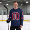 Custom Navy - Cardinal - White Triple Stripes Hockey Jersey – worn by a man