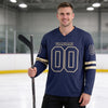 Custom Navy - Cream Triple Stripes Hockey Jersey – worn by a man
