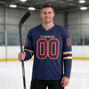 Custom Navy - Crimson - Cream Triple Stripes Hockey Jersey – worn by a man