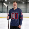 Custom Navy - Crimson - White Triple Stripes Hockey Jersey – worn by a man