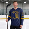Custom Navy - Gold Triple Stripes Hockey Jersey – worn by a man