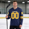 Custom Navy - Gold - White Triple Stripes Hockey Jersey – worn by a man