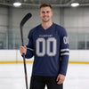 Custom Navy - Gray Triple Stripes Hockey Jersey – worn by a man