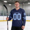 Custom Navy - Light Blue Triple Stripes Hockey Jersey – worn by a man