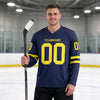 Custom Navy - Yellow Triple Stripes Hockey Jersey – worn by a man