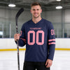 Custom Navy - Medium Pink Triple Stripes Hockey Jersey – worn by a man