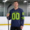 Custom Navy - Neon Green Triple Stripes Hockey Jersey – worn by a man