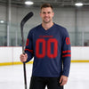 Custom Navy - Red Triple Stripes Hockey Jersey – worn by a man
