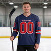 Custom Navy - Red - White Triple Stripes Hockey Jersey – worn by a man