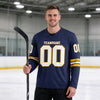 Custom Navy - White - Gold Triple Stripes Hockey Jersey – worn by a man