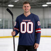 Custom Navy - White - Red Triple Stripes Hockey Jersey – worn by a man