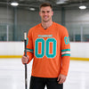 Custom Orange - Aqua - White Triple Stripes Hockey Jersey – worn by a man