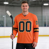 Custom Orange - Black - Cream - Old Gold Triple Stripes Hockey Jersey – worn by a man