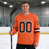 Custom Orange - Brown - White Triple Stripes Hockey Jersey – worn by a man