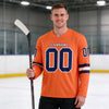 Custom Orange - Navy - White Triple Stripes Hockey Jersey – worn by a man