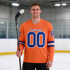 Custom Orange - Royal - White Triple Stripes Hockey Jersey – worn by a man