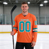 Custom Orange - Teal - White Triple Stripes Hockey Jersey – worn by a man