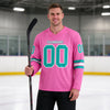 Custom Pink - Aqua - White Triple Stripes Hockey Jersey – worn by a man