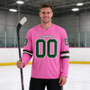 Custom Pink - Green - White Triple Stripes Hockey Jersey – worn by a man