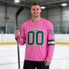 Custom Pink - Kelly Green - White Triple Stripes Hockey Jersey – worn by a man